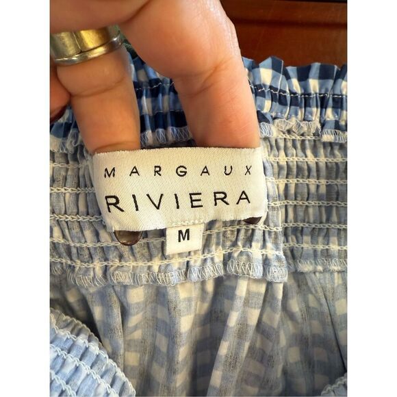 Margaux Riviera Blue & White Smocked Gingham Tassel Tie Sun Dress sz M NWOT - Picture 7 of 8